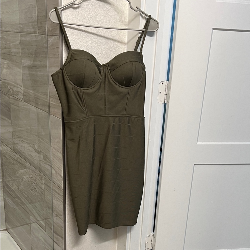 Haute Monde Olive Green Bustier Bodycon Mini Dress
